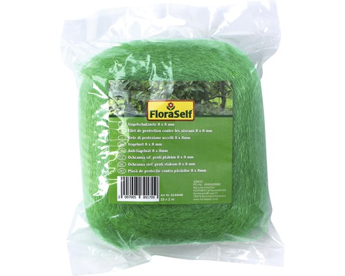Förpackat grönt fågelskyddsnät med en maskstorlek på 8 x 8 millimeter