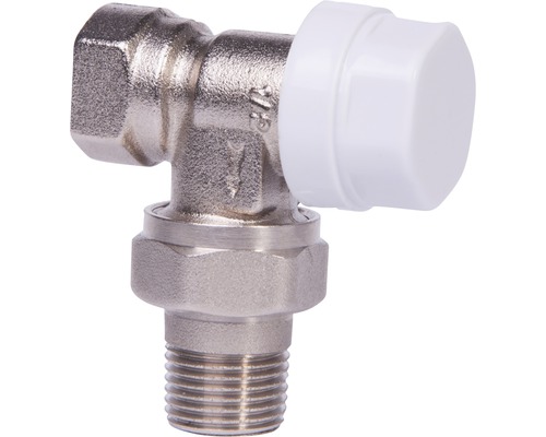 Vinkelventil av metall med vit kåpa