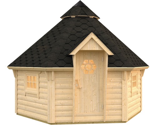 Grillkåta i trä med dörr och fönster