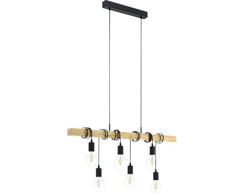 Taklampa med sex lampor och träbjälke