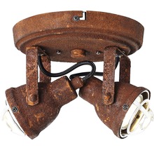 Taklampa med två spotlights i rostdesign