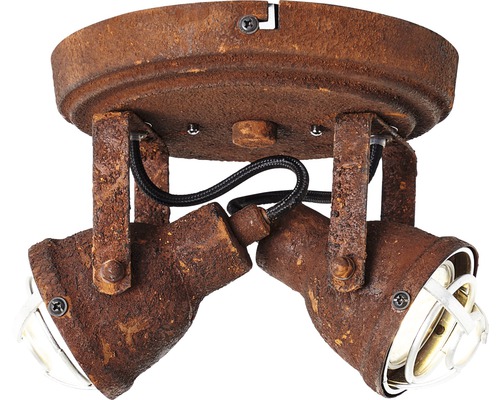 Taklampa med två spotlights i rostdesign