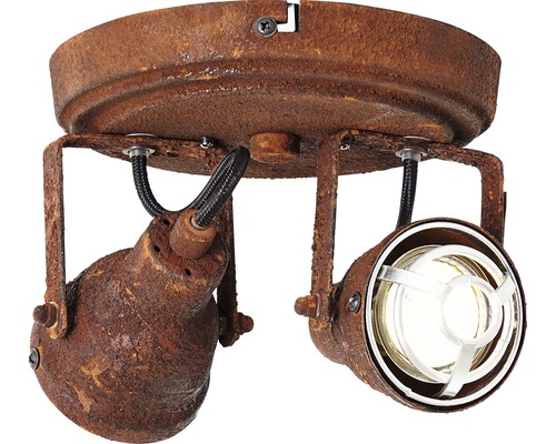 Taklampa i rostfärg med två spotlights