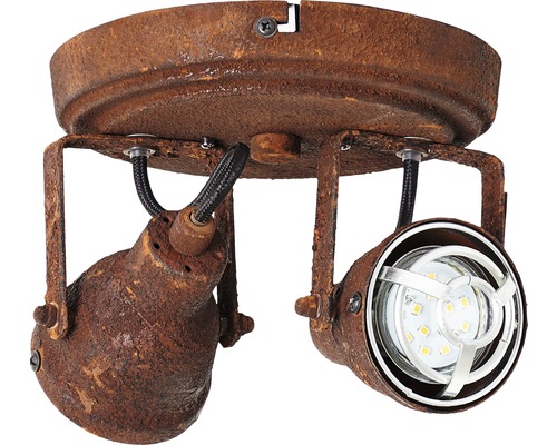 Taklampa med två spotlights i rostdesign