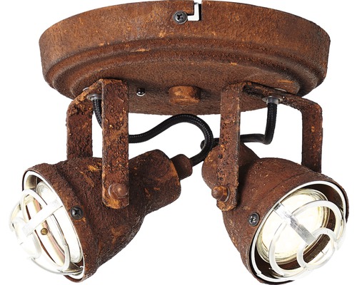 Taklampa med två spotlights i rostdesign