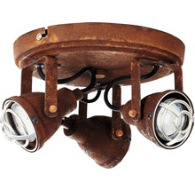 Taklampa med tre spotlights i rostig design