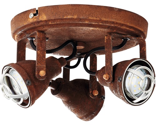 Taklampa med tre spotlights i rostig design