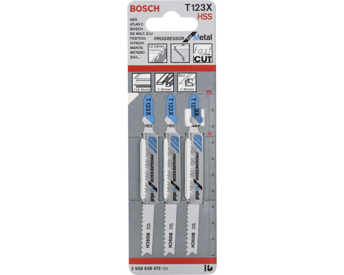 Bosch sticksågsblad T123X HSS, lämpliga för metall