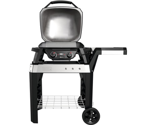 Elektrisk grill med öppet lock och underrede
