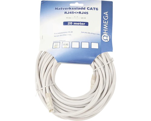 Nätverkskabel CAT6 RJ45 till RJ45, 20 meter lång