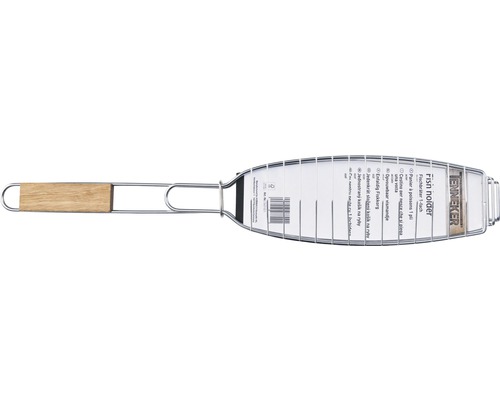 Fiskgrill av metall med trähandtag