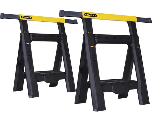 Två svarta arbetsbockar i plast från Stanley