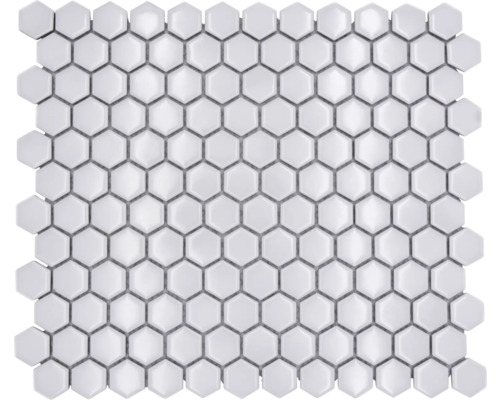 Mosaik keramik Hexagon HX 050 uni vit blank 26x30 cm Mosaikplatta med sexkantig form