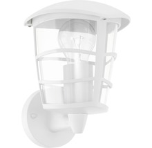 Vit utomhusvägglampa med klar lampskärm och glödlampa