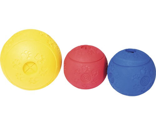 Tre hundleksaksbollar med tassavtryck