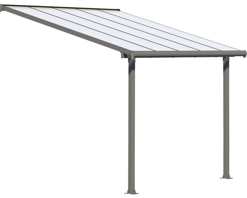 Tak med transparent tak och två stödpelare.