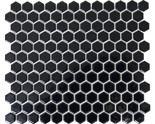 Mosaik keramik Hexagon HX060 uni svart blank 26x30 cm Sexkantig mosaikplatta, keramisk platta