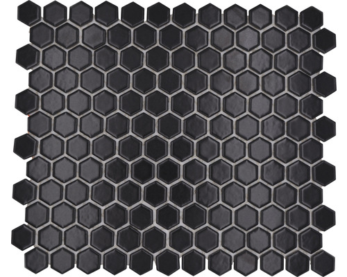 Mosaik keramik Hexagon HX065 svart matt 26x30 cm Mosaikmatta med hexagonala keramiska plattor