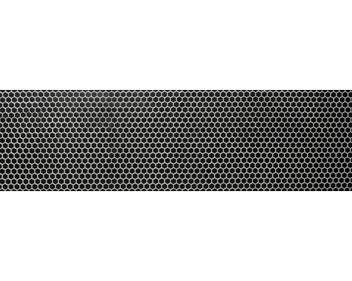 Närbild av svarta mosaikplattor med sexkantig form