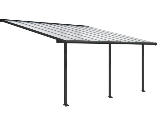 Terrasstak med transparent tak och stödpelare