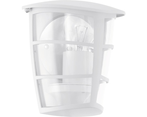 Vit yttervägglampa med klart hölje och glödlampa
