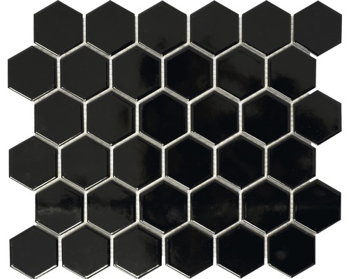 Mosaik keramik Hexagon HX090 svart blank 32,5x28,1 cm Mosaikplattor av keramik i sexkantig form