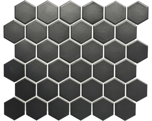 Mosaik keramik Hexagon HX095 svart matt 32,5x28,1 cm Mosaikplatta med sexkantiga element