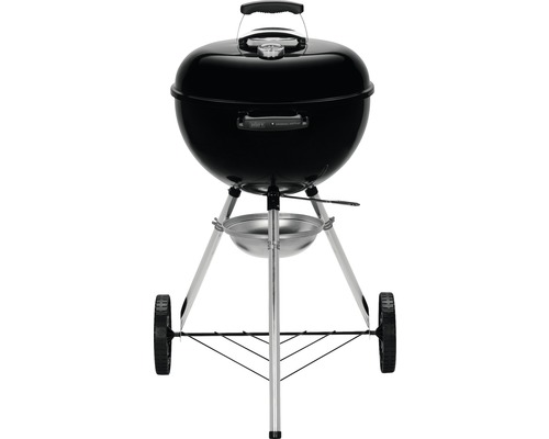 Svart klotgrill med lock, handtag och hjul