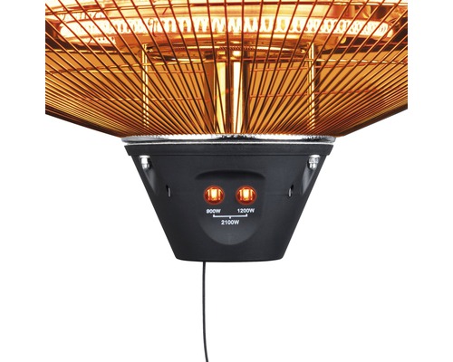 Närbild av en terrassvärmare med olika effektlägen