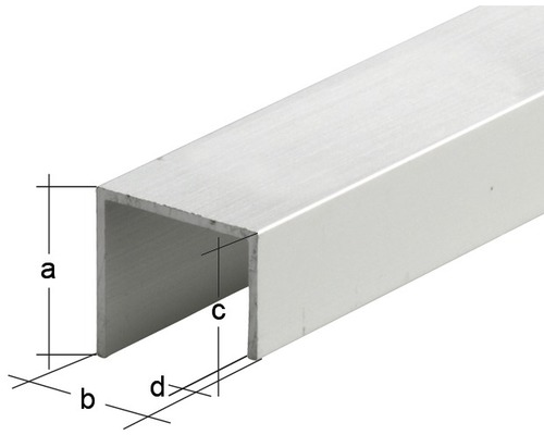 Aluminium U-profil med måttangivelser