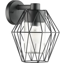 Vägglampa av metall med geometrisk lampskärm och glasinsats