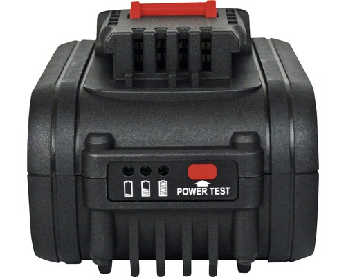 Batteripaket med rött handtag och batteristatusindikator