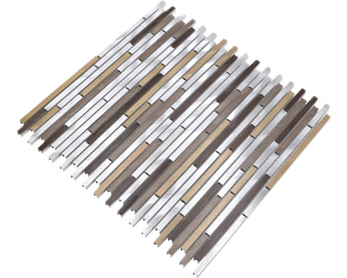 Mosaikplatta med träutseende och metallelement