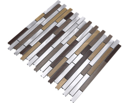 Mosaikplattmatta med aluminium-, trä- och metalleffekt