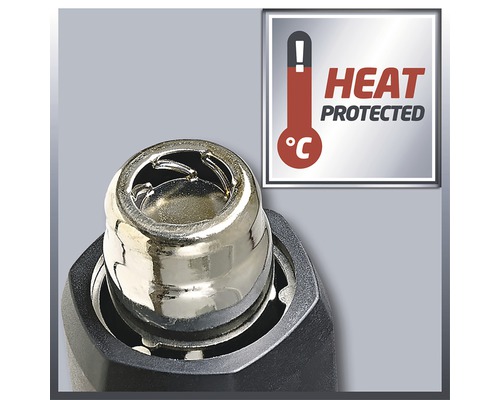 Närbild av en värmepistol med värmeskyddssymbol