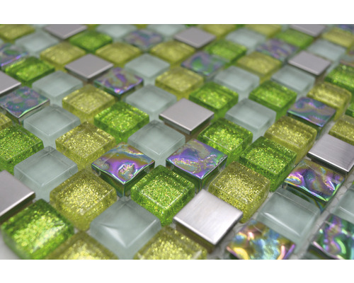 Mosaikplatta av glas och metall