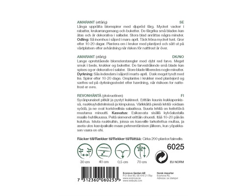 Information och instruktioner för sådd av amarant