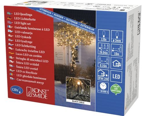 Förpackning med LED ljusslinga för utomhusbruk med svart kabel
