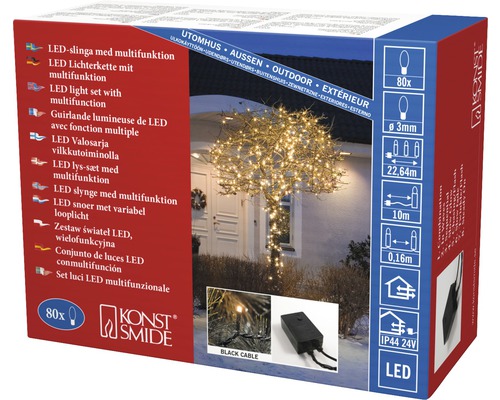 LED ljusslinga med multifunktion för utomhusbruk, 80 lampor, 22,64 meter lång