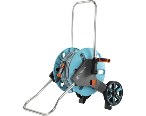 Trädgårdsslangvagn med slang och vev