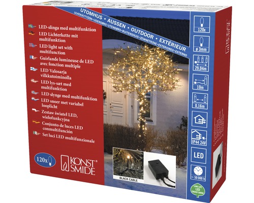 Konstsmide Logo. LED-ljusslinga med multifunktion för utomhusbruk med 120 lampor