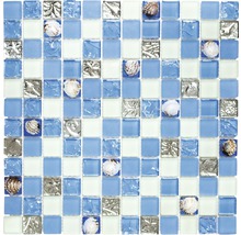 Mosaikplatta med glas, snäckor och dekor
