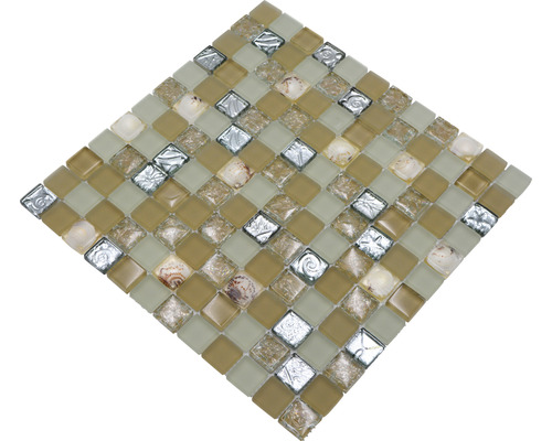 Mosaikplatta med glas-, sten- och snäckelement