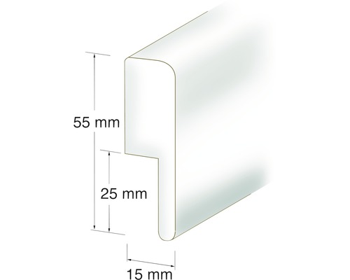 Teknisk ritning av en profil med måtten 55 mm, 25 mm och 15 mm.