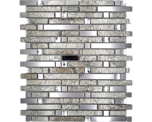 Mosaik glas med metall kristall XCM GV908 29,8x33,8cm silver Mosaikplatta med glas- och metallelement