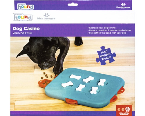 Outward Hound Dog Casino intelligensleksak för hundar med hund som leker