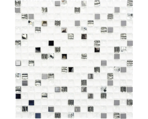 Mosaik glas med metall kristall kvadrat XCM M770 30,0x30,0 vit Mosaikplatta med glas-, kristall- och metallelement