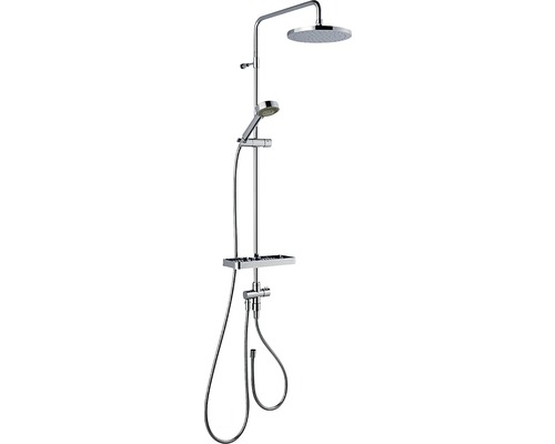 Duschpelare med takdusch och handdusch samt hylla