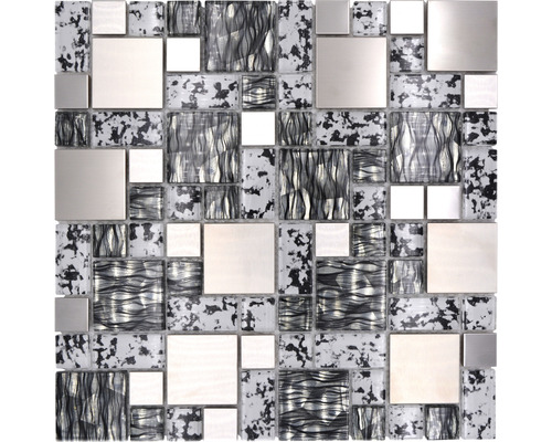 Mosaik glas med metall kristall XCM MC629 30,0x30,0cm svart silver