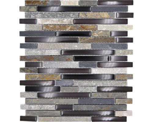 Mosaik glas med natursten XCM MV788 29,8x33,8 cm Mosaikplatta av sten och metall